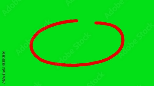 Animated Hand Drawn Circles elements. Circle marker with drawing effect, Isolated on green background