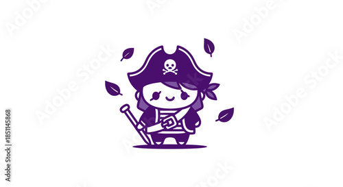 Cartoon pirate character illustration with skull and crossbones emblem design