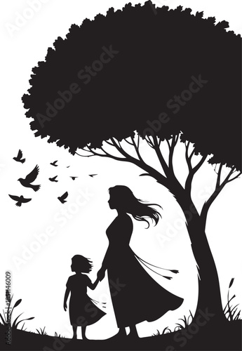 Romantic Couple Silhouette with Hearts on White Background