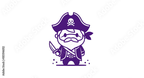 Cartoon pirate character with a hat holding a sword on white background