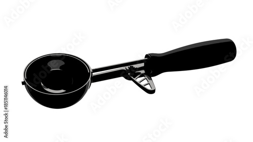 Black Ice Cream Scoop Utensil Isolated on White Background.