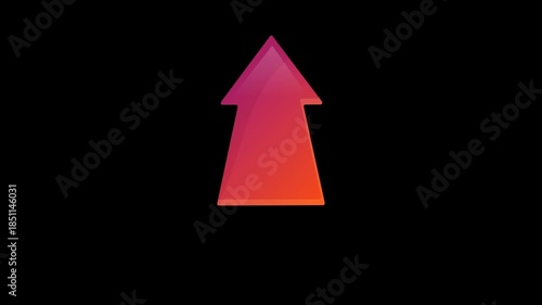 3d red arrow up icon animation isolated on black background