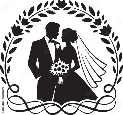 Romantic Couple Silhouette with Hearts on White Background