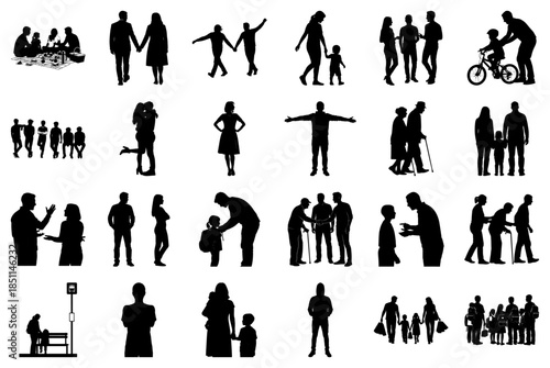 Silhouettes of People in Family, Social and Daily Life Scenarios Keywords: silhouette, people