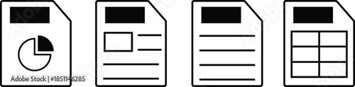 Document and report file icons with charts and tables.