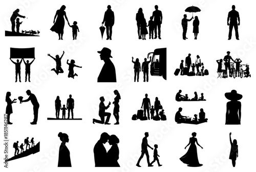 Silhouettes of People in Travel, Celebration and Family Scenes Keywords: silhouette, people