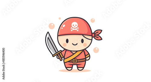 Cartoon pirate character with sword isolated on white background