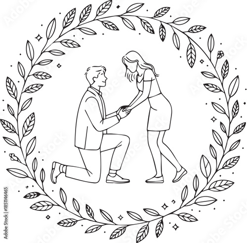 Romantic Couple Silhouette with Hearts on White Background