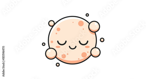Cartoon planet character smiling with eyes closed isolated on white background