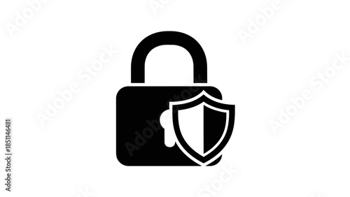 Black padlock and shield icon representing security and protection.
