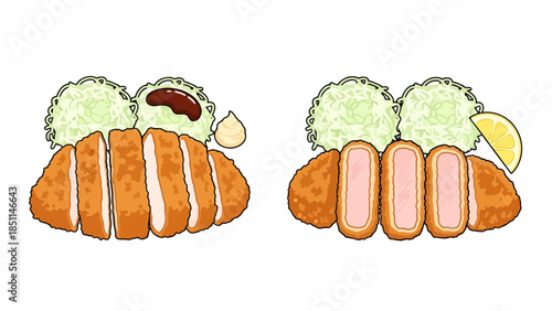Close up of Chicken Katsu with Fresh Leafy Lettuce and Fresh Lemon Slice