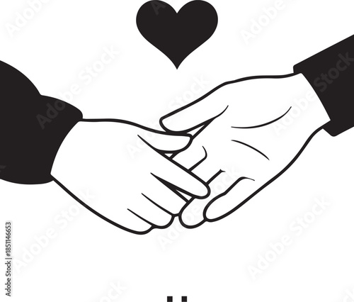 Romantic Couple Silhouette with Hearts on White Background