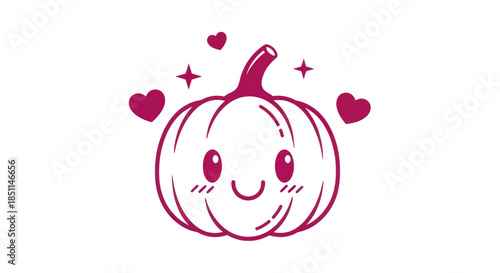 Cartoon pumpkin character with hearts and stars on white background vector