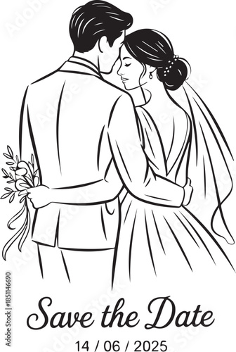 Romantic Couple Silhouette with Hearts on White Background