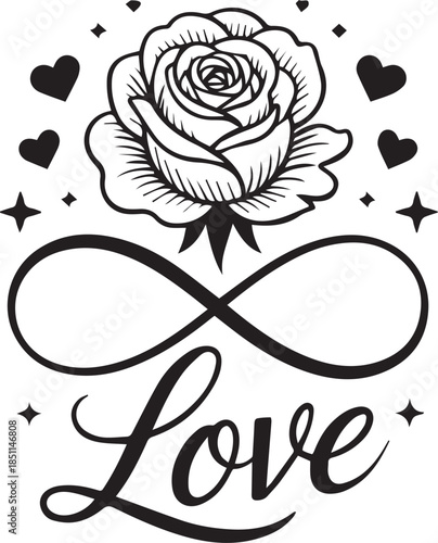 Romantic Couple Silhouette with Hearts on White Background