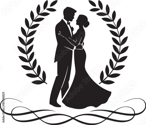 Romantic Couple Silhouette with Hearts on White Background