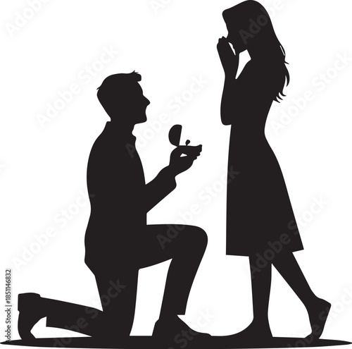 Romantic Couple Silhouette with Hearts on White Background