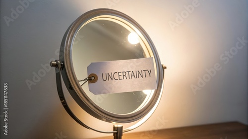 Round Mirror with Uncertainty Tag Reflecting Soft Light