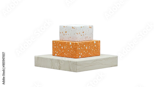 Abstract Terrazzo Blocks Stacked on White Background