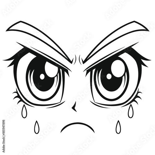 Angry Cartoon Eyes Crying Black and White tears