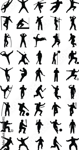 Dynamic Silhouettes of Athletes in Various Sports Poses.