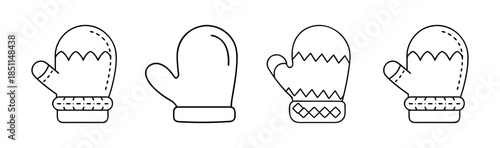 Collection of simple black and white outline icons representing winter mittens
