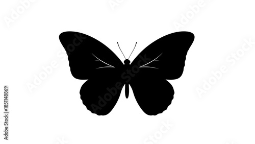 Black Silhouette of a Butterfly on a White Background.