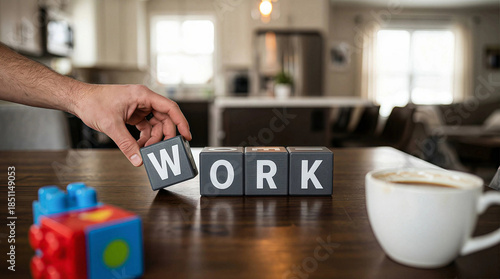 Wallpaper Mural Work from home daily life balance Hand building WORK blocks parent s dedication modern remote job coffee childcare home Torontodigital.ca