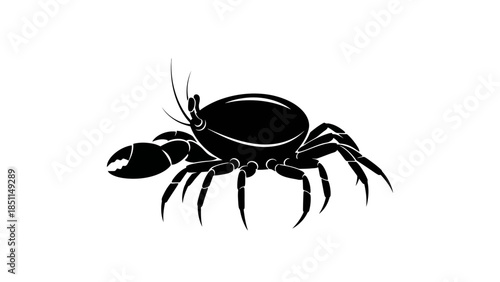 Black silhouette of a crab on a white background.