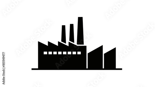 Black silhouette of a factory building with smokestacks.