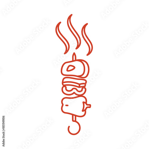Red outline of a kebab with flames on food
