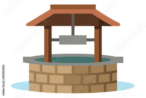 Rustic Stone Traditional Water Well in a Courtyard, Classic Historical Resource for Village Life Illustration
