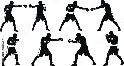 Boxing silhouette vector, fighter stance clipart, punch pose illustration, athletic movement design, martial arts training, cad drawing flat vector illustration