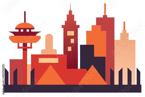 Stylized Futuristic Beijing Cityscape Skyline Vector Illustration