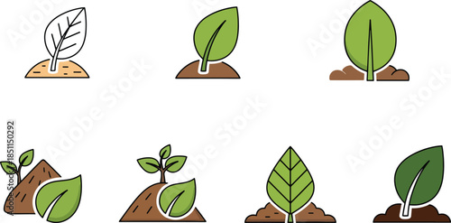Organic Farming and Sustainable Agriculture Logo Set with Green Leaves and Earth Soil for Eco Friendly Food Production and Nature Conservation Branding