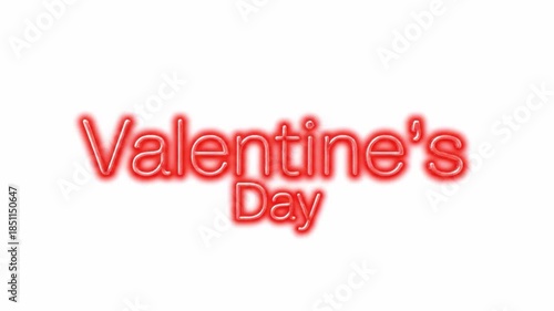 Valentines Day Red Neon Text on White Background.