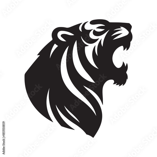 tiger roaring vector silhouette clip art logo design illustration