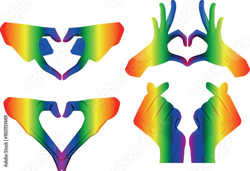 set of icons of hands forming a love gesture with LGBT colors, as a symbol of love, equality and self-expression