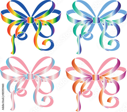 set of bows made of thin ribbons in the colors of LGBT, lesbian pride, gay pride and transgender pride, for designs dedicated to Pride Month or human rights