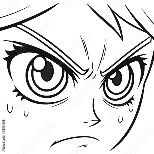 Close-up of Angry Anime Face with Sweat Drops manga