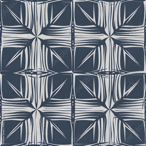 Geometric abstract tile pattern with symmetrical linear shapes and bold contrast creating modern decorative background for wallpaper, textile and surface design