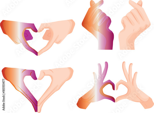 set of icons of hands folded in a gesture of love where one hand with the colors of lesbian pride, as a symbol of love, equality and self-expression