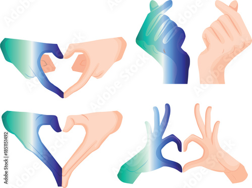 set of icons of hands folded in a gesture of love where one hand is in the colors of gay pride, as a symbol of love, equality and self-expression