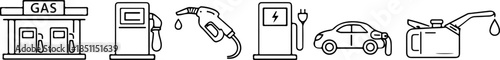 set of icons of various tools and equipment for refueling and charging cars, for automotive-themed designs