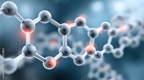 atomic structure visualization of graphene, hexagonal carbon lattice network, glowing bonds, nanotechnology material, dark background with blue depth fog
