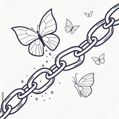 Butterflies escaping a broken chain