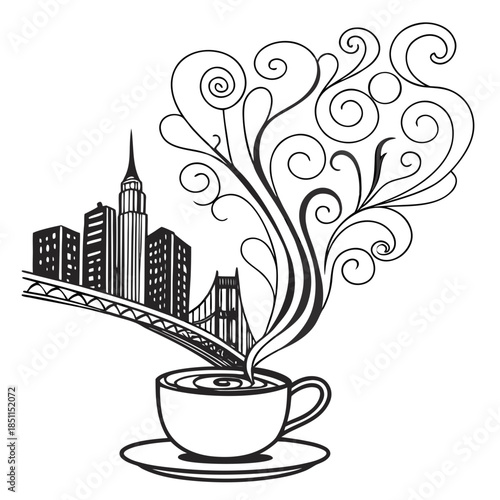 Cityscape coffee steaming