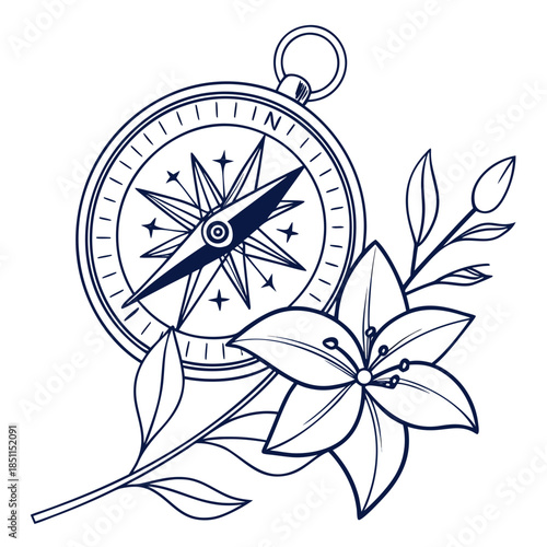 Compass with floral elements