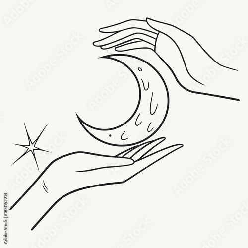 Hands holding celestial moon