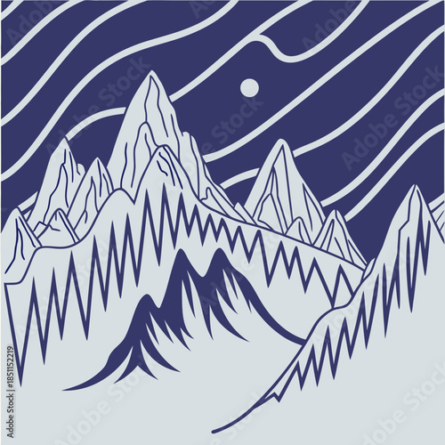 Serene mountain range under moonlit night